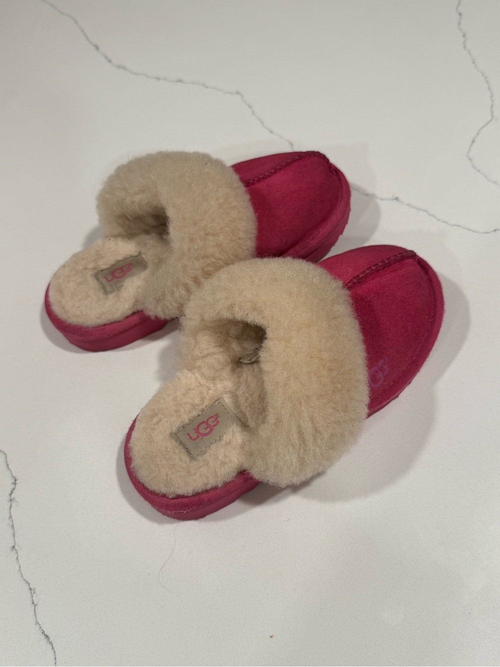 UGG Kids Cozy II Pink Azalea Suede Sheepskin Slippers Girls Size 12